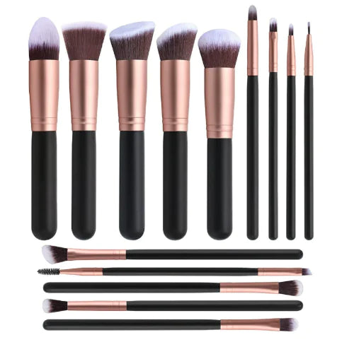 Set de 14 Brochas de Maquillaje con Mango de Madera