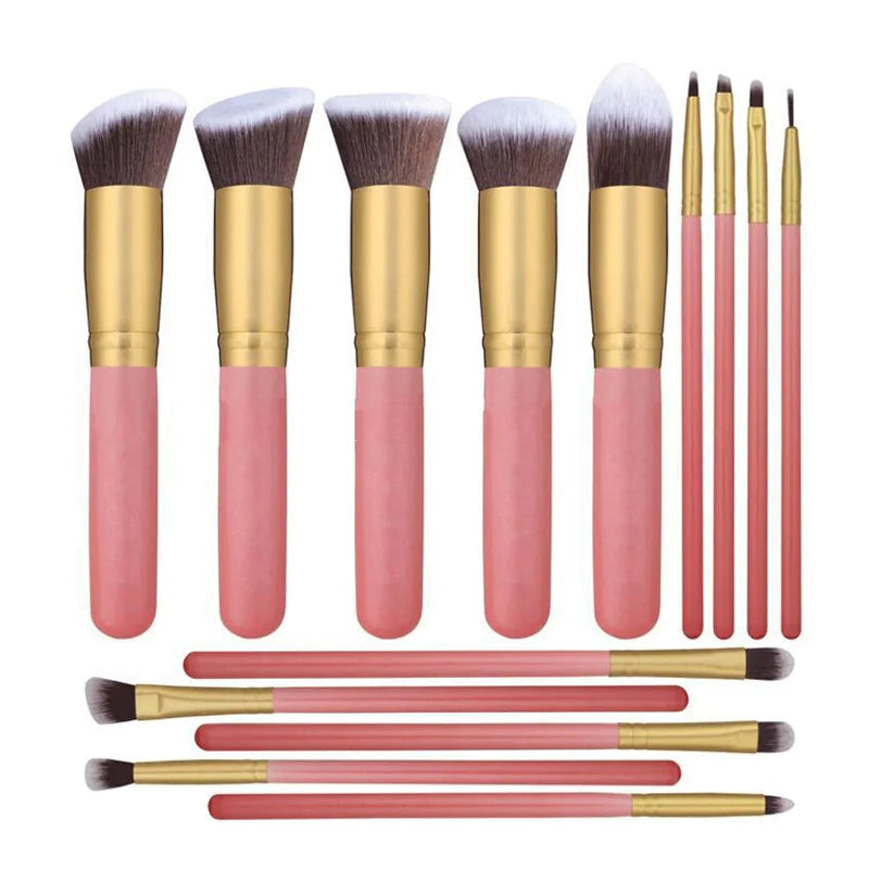 Set de 14 Brochas de Maquillaje con Mango de Madera